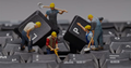 mini figurines construction workers taking apart a keyboard