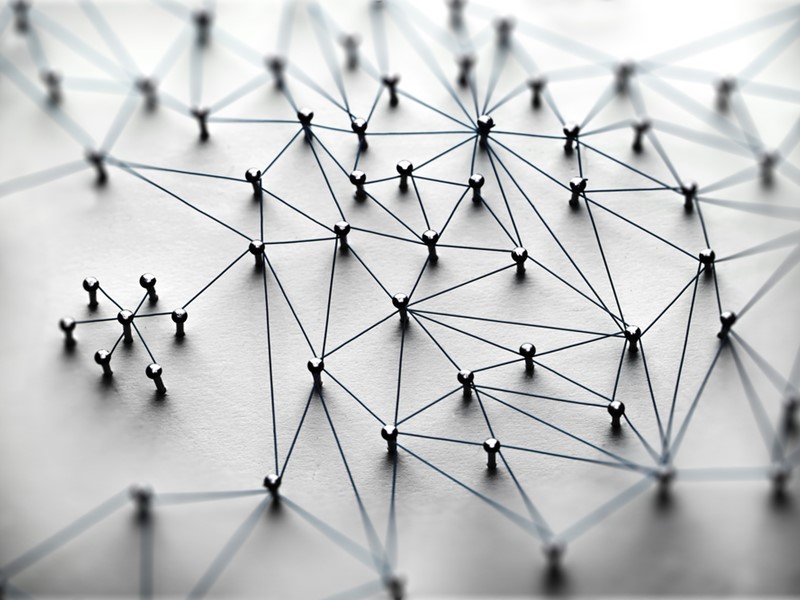 Photo of interconnected pegs using string