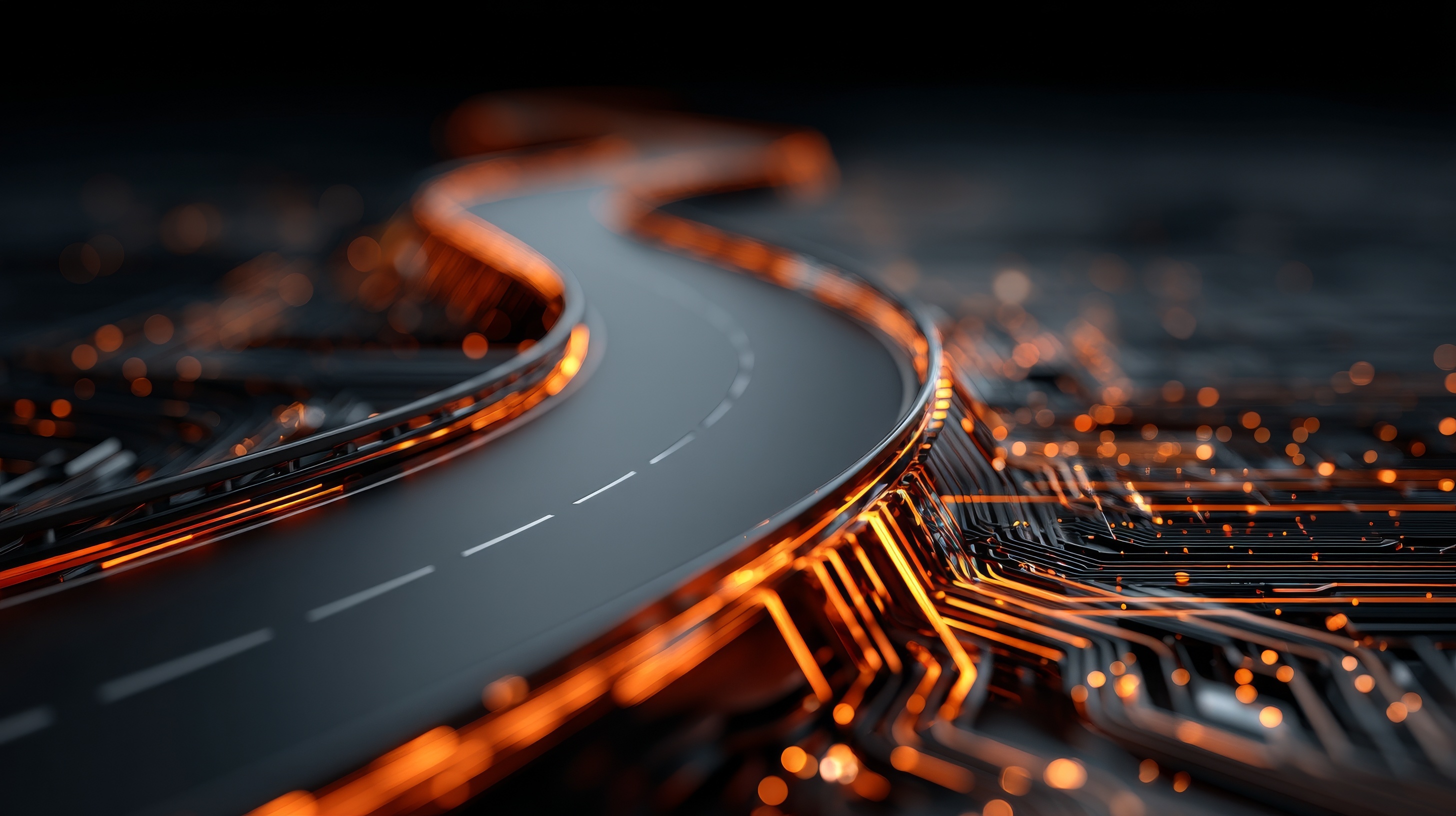 Road held up by technology glowing orange 