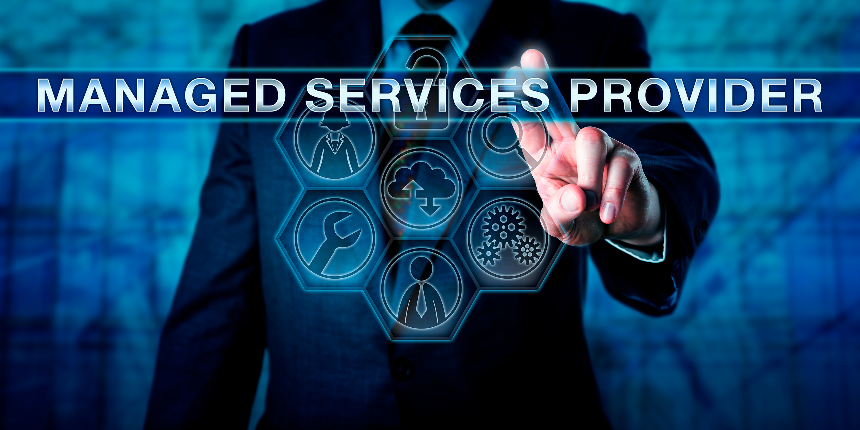 Man in suit selecting managed services providers