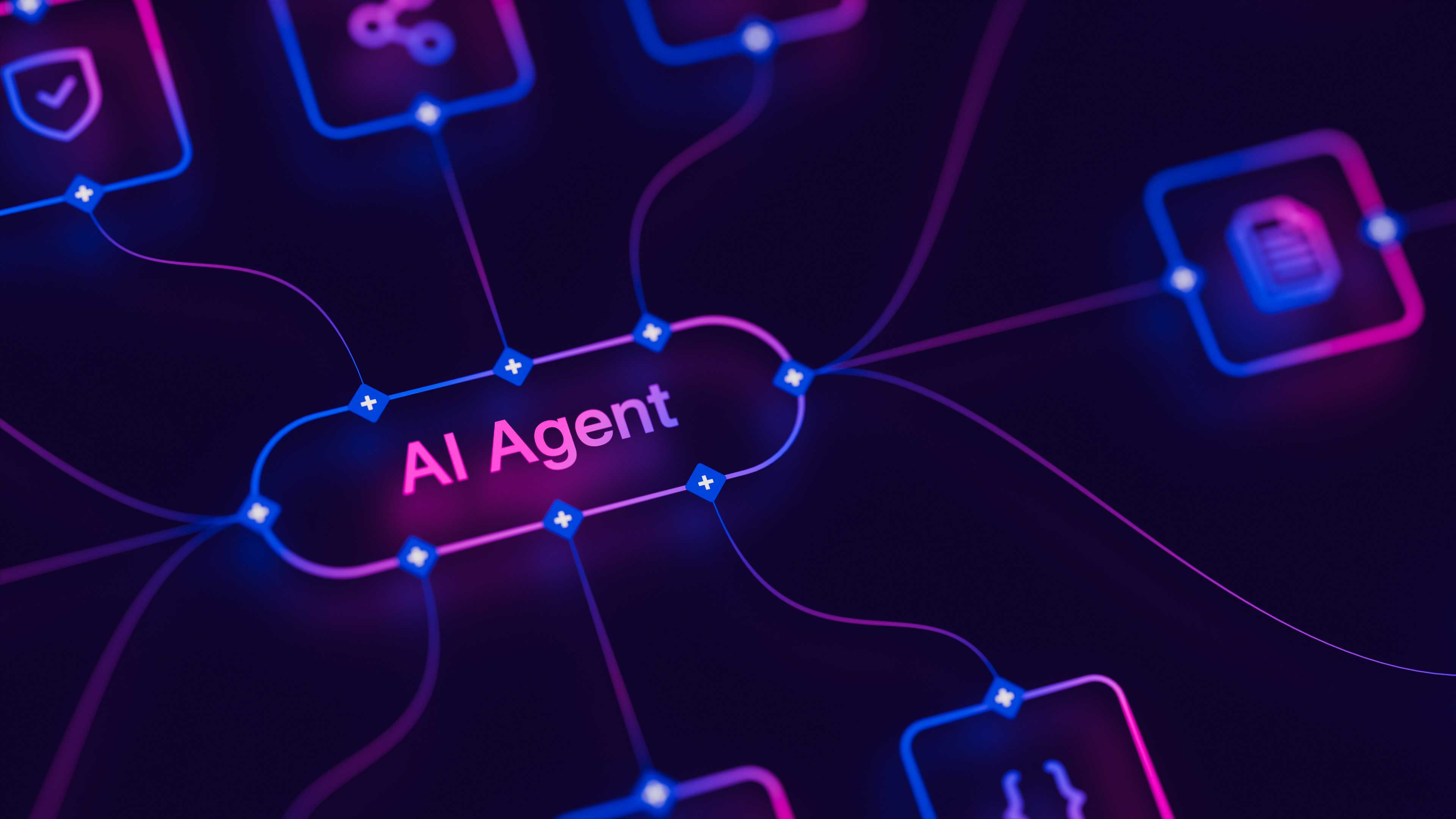 AI agent connecting to other glowing icons