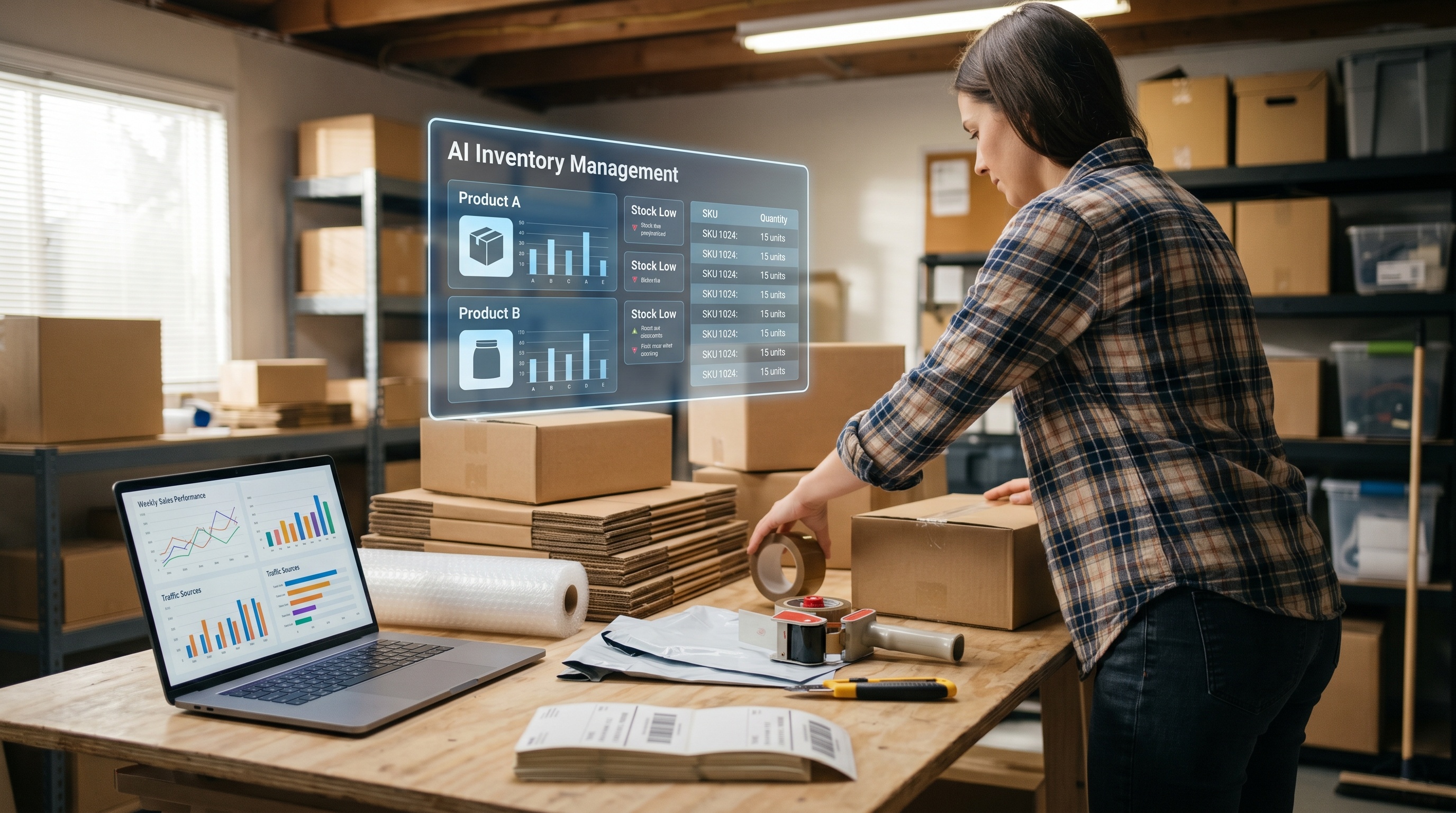 Business Owner Using AI Inventory Management
